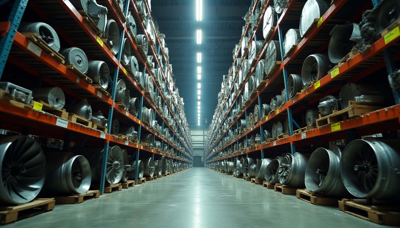 Aircraft components on warehouse shelving